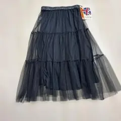HK LONDON タグ付　チャコールグレーチュールレースティアードスカート　L