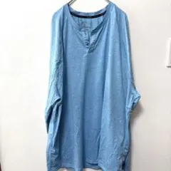 ラッセル ヘンリーネック 長袖Tシャツ 2XL 青 ビッグサイズ ゆったりのサムネイル