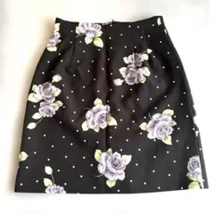 CECIL McBEE 花柄 ドット タイトスカート S 黒 紫 平成レトロ