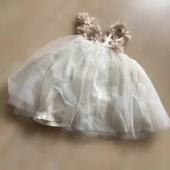petit main アイボリー ワンピース 80 美品　フリフリ　女の子