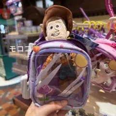 香港ディズニー　トイストーリー　ウッディ　ポーチ付きぬいぐるみキーチェーン