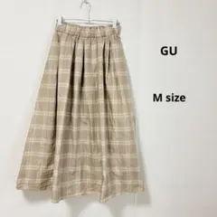 GU ジーユー　チェック柄　フレアスカート　M ベージュ　ミディ丈　ウエストゴム