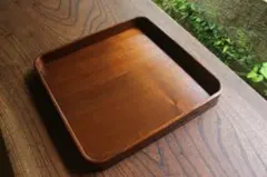 屋久杉 トレー 角盆 30×18cm 取っ手付き お盆 木製（未使用保管/箱付