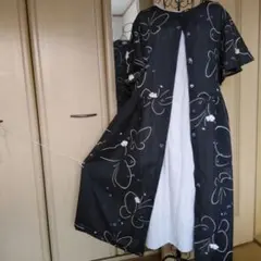 夏着物リメイク 黒地に蝶々柄 シースルーカーディガンワンピ