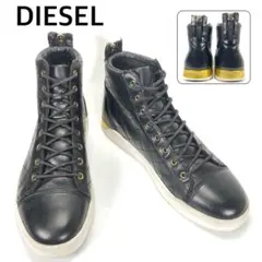 ディーゼル　キャップトゥバックジップキルティングレザーハイカットスニーカー　金