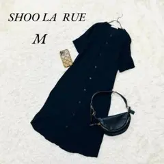 《シューラルー》シャツワンピース/ロング/しわ加工デザイン/伸縮性あり/黒/M