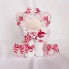 おすわり ぬい服 ♡ ホワイト×ピンク×レッド ꒰ ‪7 ꒱