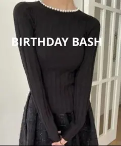 BIRTHDAY BASH パール襟ブラックリブニットブラックフリーのサムネイル