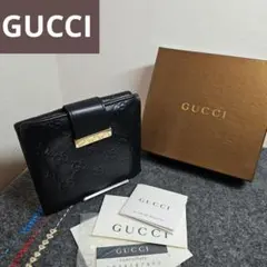 GUCCI グッチ 2つ折り財布 シマ ロゴプレート Wホック BLACKのサムネイル