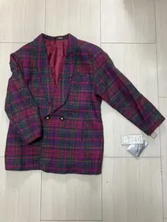 チェック柄ダブルブレストジャケット Fサイズ