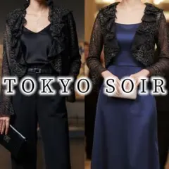 1極美品 東京ソワール ボレロ 金箔プリント 花柄 シアー フリル クロップド丈