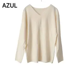 AZUL　アズール　カットソー　ニット　Vネック　オフホワイト　M　薄手　白色のサムネイル