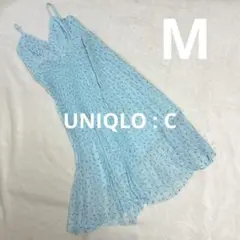 【UNIQLO : C】プリーツキャミソールワンピース◆M/ブルー/ドット