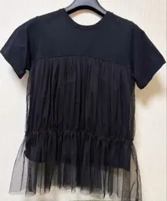 チュールレイヤード Tシャツ コットン ブラック半袖のサムネイル