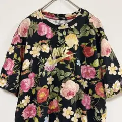 NIKE【M】 花柄 Tシャツ ゴールドロゴ 総柄 フローラル