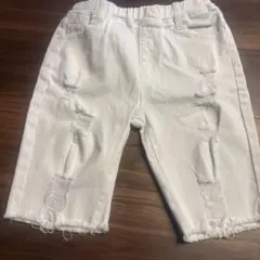 ホワイト ダメージ加工 ハーフパンツ