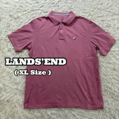 【LANDS’END】メンズ XLサイズ 半袖ポロシャツ 船ロゴ刺繍 ピンク