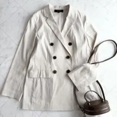 タグ付き【アンタイトル】テーラードジャケット　ダブル　リネン混　洗える　ベージュ