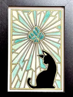 「クラブ」黒猫　イラスト・原画　額付き