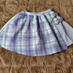 紫系チェック柄スカート ウエストゴム