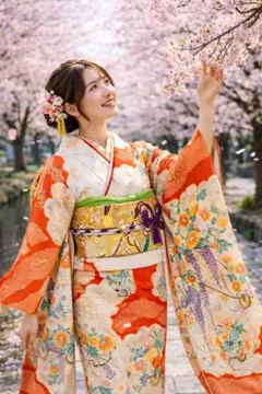 ✨成人式✨前撮り✨一点物✨白×朱赤×金✨主役級✨高級正絹振袖フルセット✨金駒刺繍