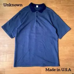 USA製 Unknown ヴィンテージ 半袖 スウェット ポロシャツ ネイビーのサムネイル