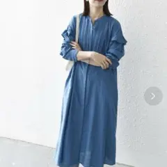 新品SHIPS any:〈手洗い可能〉ヨーク フリル ロング ワンピース ブルー