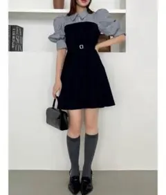 dazzlin レイヤードシャツミニワンピース ネイビー Sサイズ