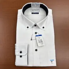 【未着用】メンズM(39-80)ノーアイロン長袖ホワイトストライプシャツ