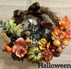 32 ハロウィン　フラワーリース 玄関リース