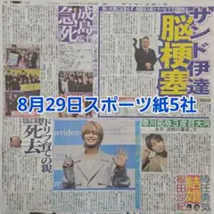 匿名配送！送料込み！ 8月29日 朝刊　 スポーツ紙全5社