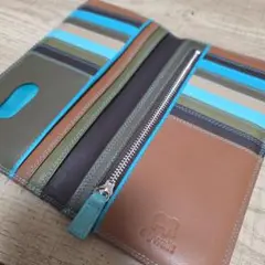レザー二つ折り財布 ストライプデザイン