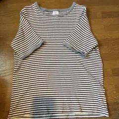 Health Knit ボーダー柄 半袖Tシャツ リブ素材 グレーのサムネイル