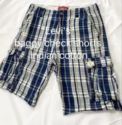 00s 【Levi's】チェック柄 カーゴ バギーショーツ　y2kネイビー　極太のサムネイル