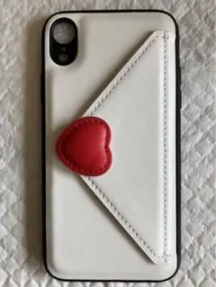 iPhoneXポケット付き手紙風ケース 白色ハート