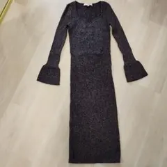 LOFT ダークグレー ニットロングワンピース