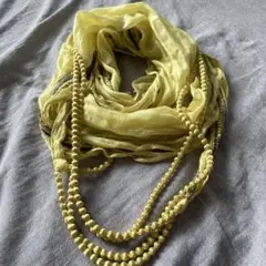 【美品】CITRUS シルクボール付ビジュースカーフ　ベール　三角スカーフ　綿絹