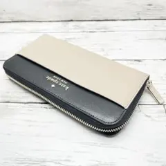 Kate spade ケイトスペード 長財布 ピンクベージュ×黒 レザー