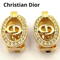 【美品】Christian Dior イヤリング CDロゴ ラインストーン