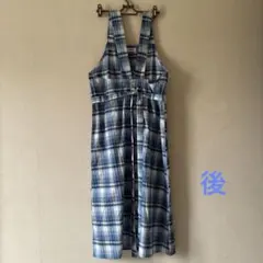チェック柄 ロングエプロン ブルー系のサムネイル