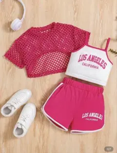 SHEIN ダンス衣装　ピンク　セットアップ　120 6Y