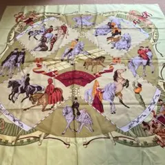 エルメス HERMES スカーフ カレ90 シルク ポロの世界 馬柄 オレンジ
