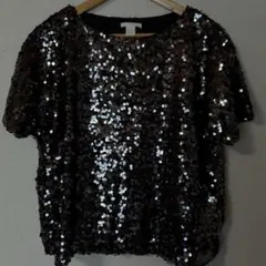 H&M スパンコール 半袖 Tシャツ ブラック Sサイズのサムネイル