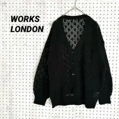 WORKS LONDON 透かし編み ニットカーディガン 黒（M）Vネック 長袖のサムネイル