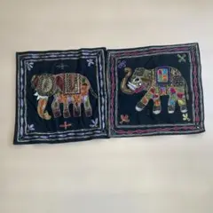 象の刺繍クッションカバー2枚セット