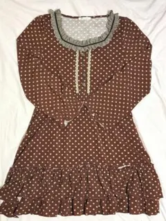 アクシーズファム　水玉模様 長袖ミニワンピース　ワインレッド