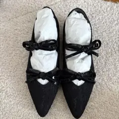 ジェリービーンズ　黒レースフラットシューズ ポインテッドトゥ