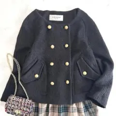 アドーア ADORE 金ボタンノーカラーウールジャケット 黒 ブラック ダブル