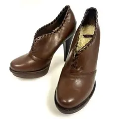 UGG アグ レザーヒールブーティ 茶 22cm 羊毛ライニング