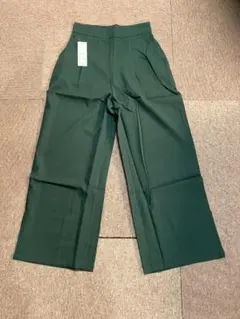 ダークグリーン ワイドパンツ ゴム入りウエスト M